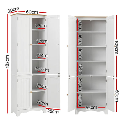 Artiss 2x Buffet Sideboard Pantry Cabinet Cupboard 6-Tiers Storage Shelves BERNE FURNI-P-MED-01-WH-ABX2