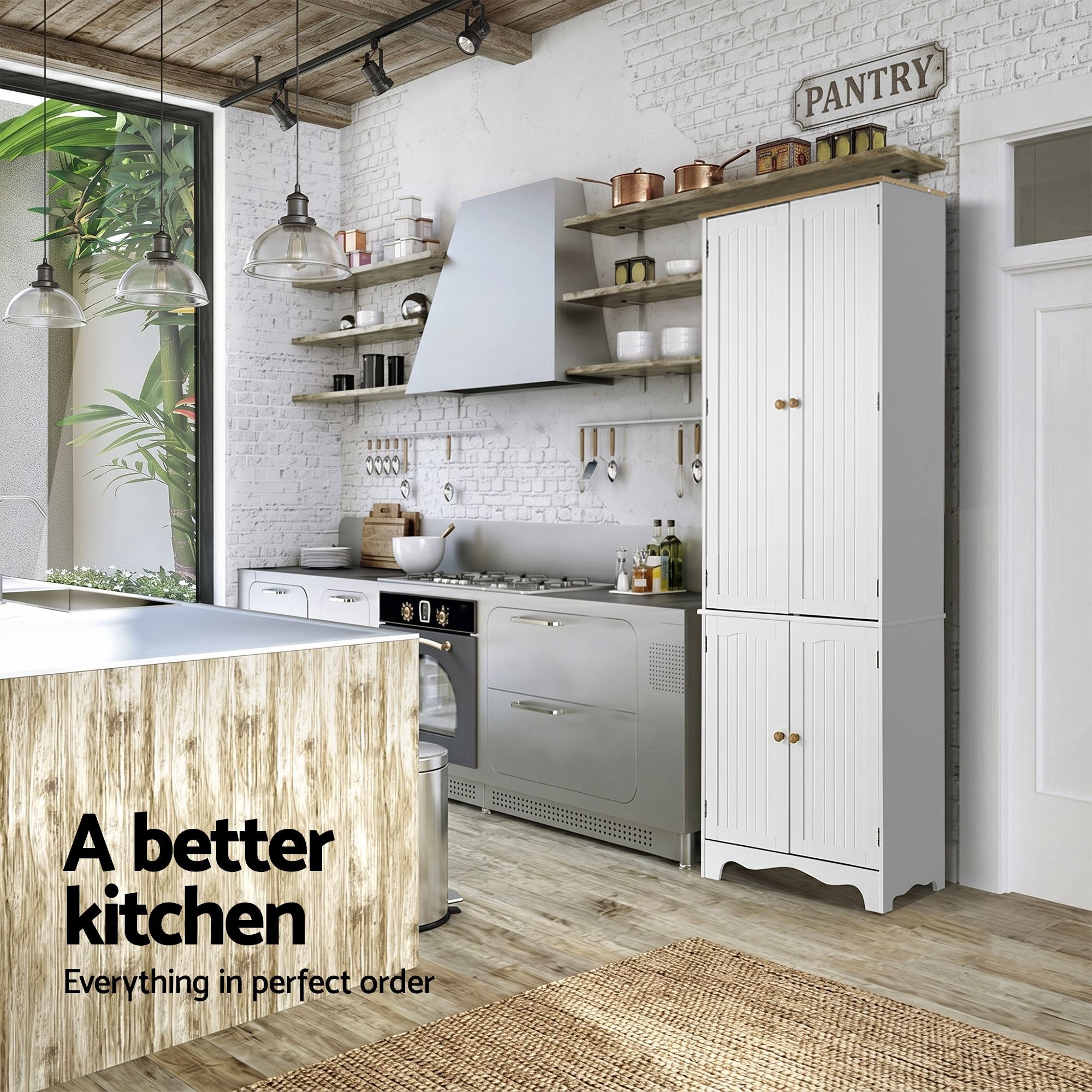Artiss 2x Buffet Sideboard Pantry Cabinet Cupboard 6-Tiers Storage Shelves BERNE FURNI-P-MED-01-WH-ABX2
