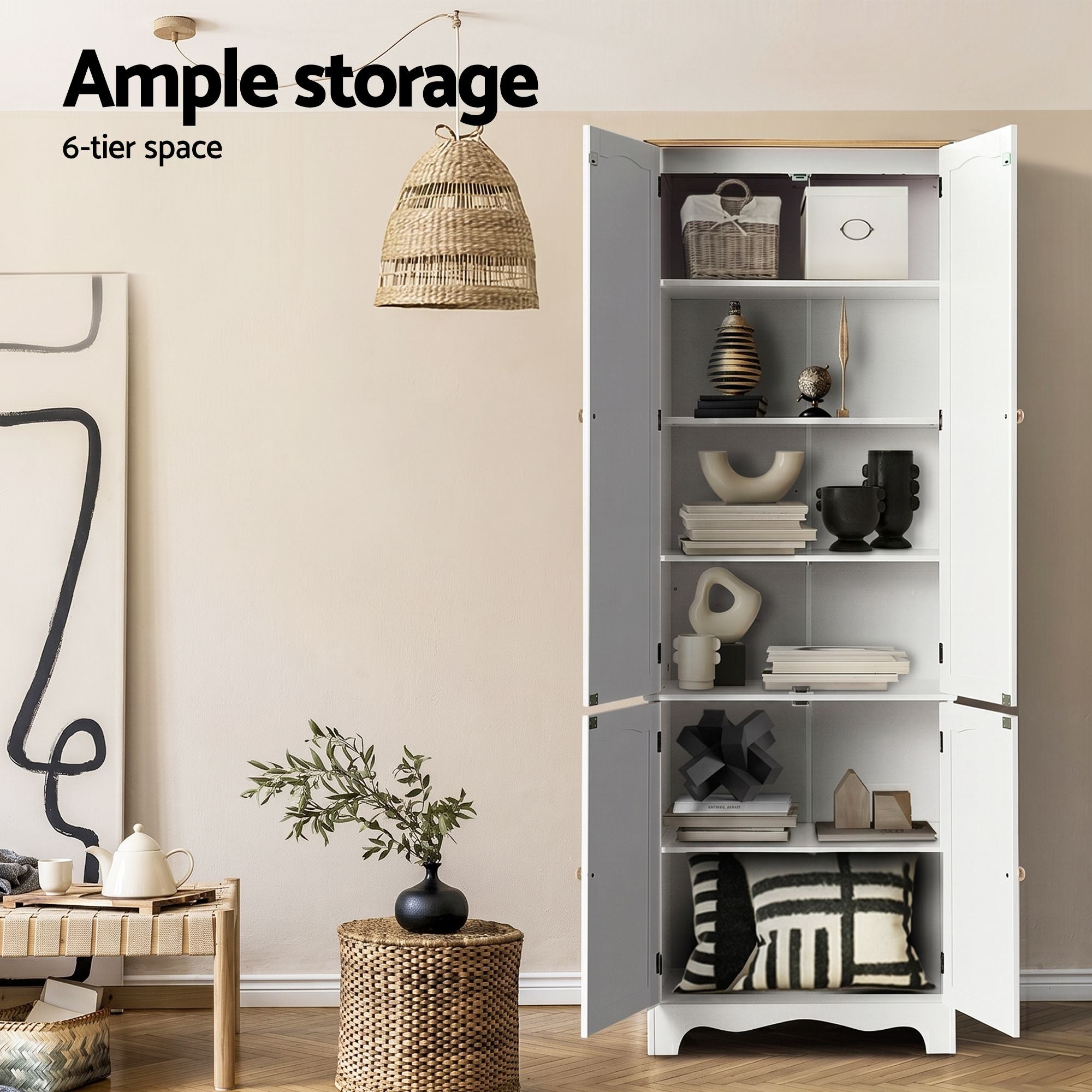 Artiss 2x Buffet Sideboard Pantry Cabinet Cupboard 6-Tiers Storage Shelves BERNE FURNI-P-MED-01-WH-ABX2