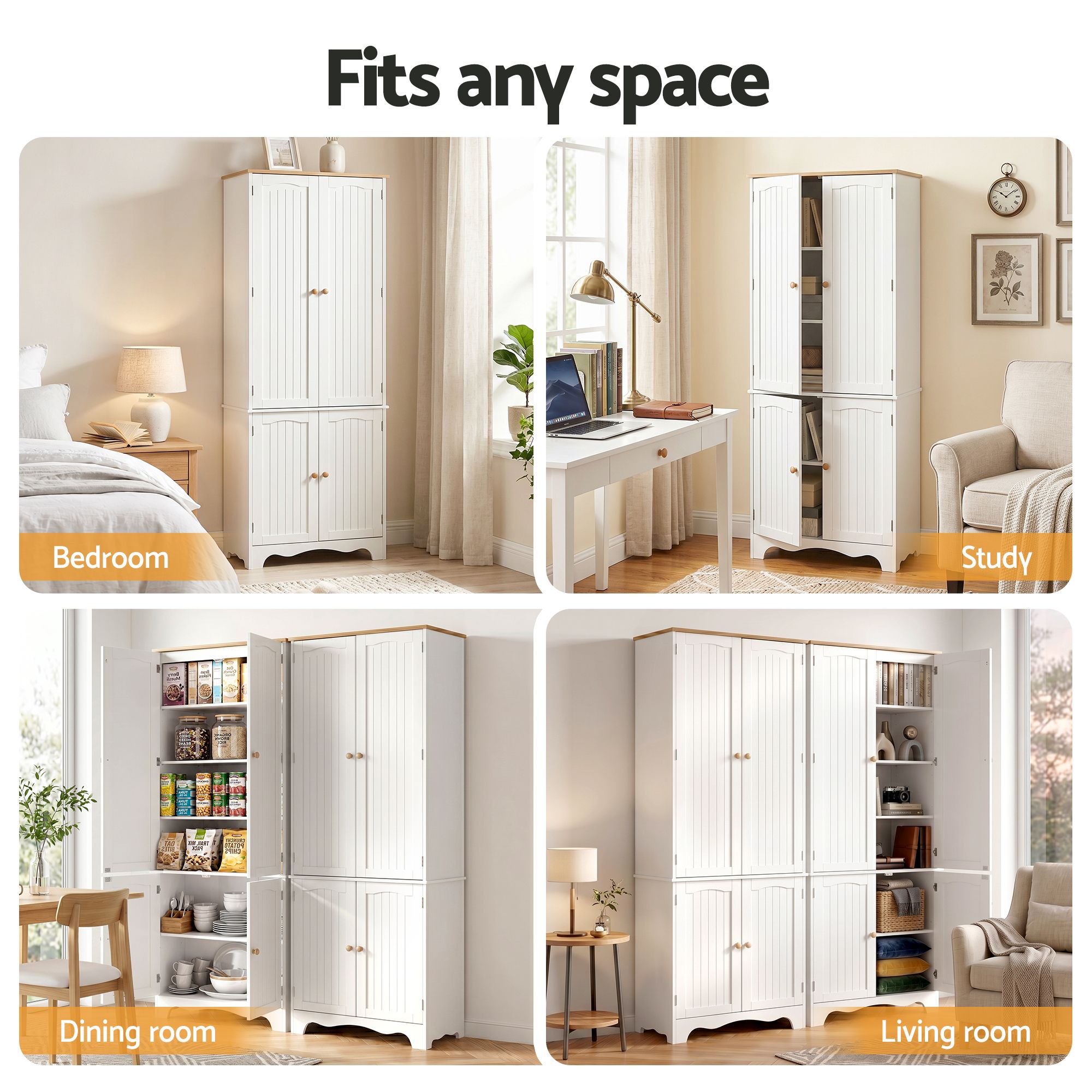 Artiss 2x Buffet Sideboard Pantry Cabinet Cupboard 6-Tiers Storage Shelves BERNE FURNI-P-MED-01-WH-ABX2