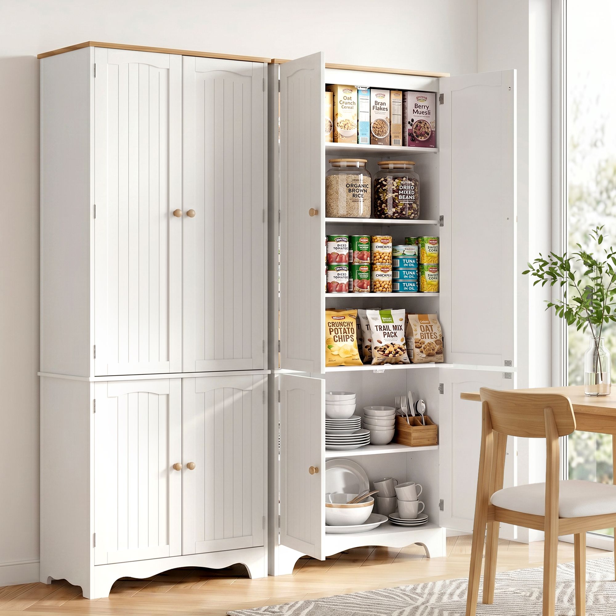 Artiss 2x Buffet Sideboard Pantry Cabinet Cupboard 6-Tiers Storage Shelves BERNE FURNI-P-MED-01-WH-ABX2