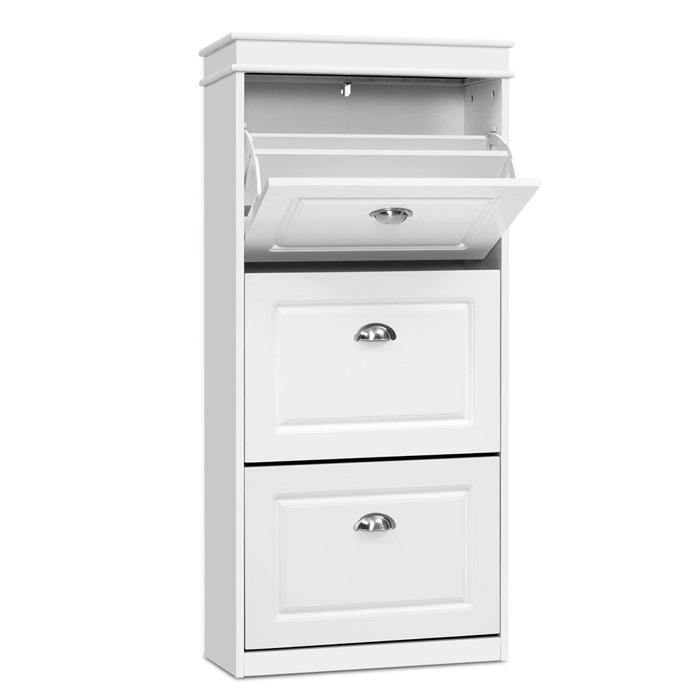 Artiss Shoe Rack Cabinet 18 Pairs 3-tier White Sena FURNI-P-SHOE-3D-WH-AB