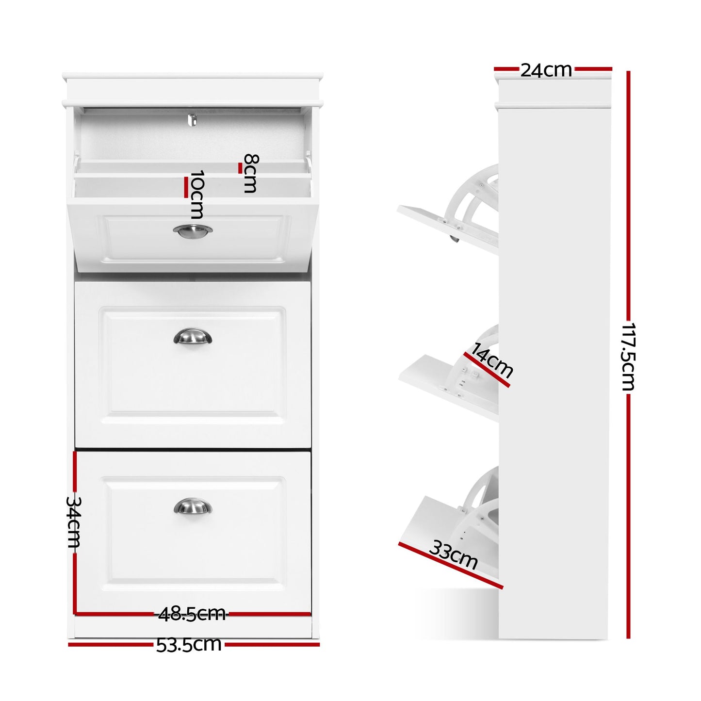 Artiss 2x Shoe Cabinet Storage Organiser 3 Flip Drawer White FURNI-P-SHOE-3D-WHX2