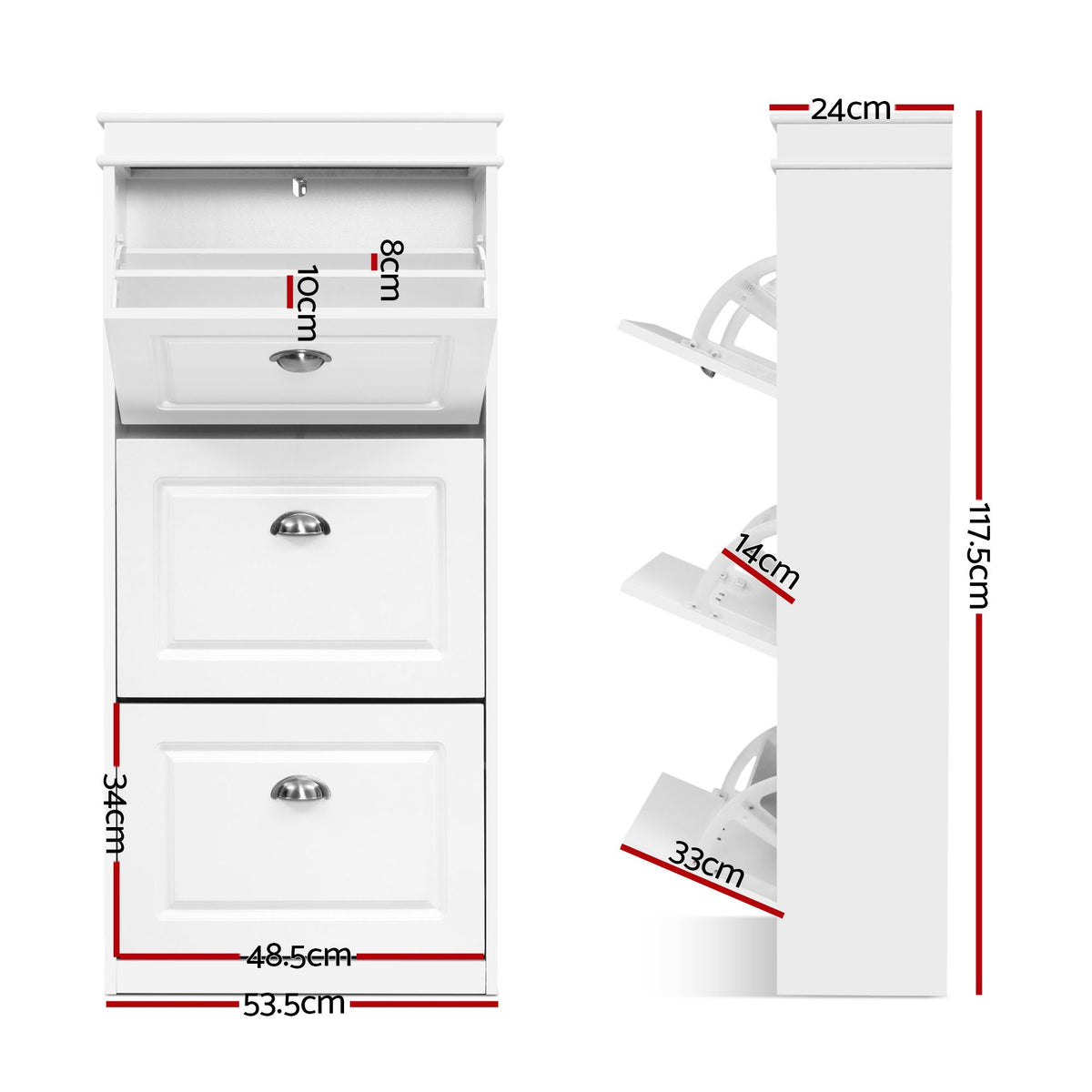 Artiss 2x Shoe Cabinet Storage Organiser 3 Flip Drawer White