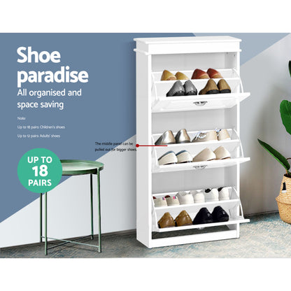 Artiss 2x Shoe Cabinet Storage Organiser 3 Flip Drawer White FURNI-P-SHOE-3D-WHX2