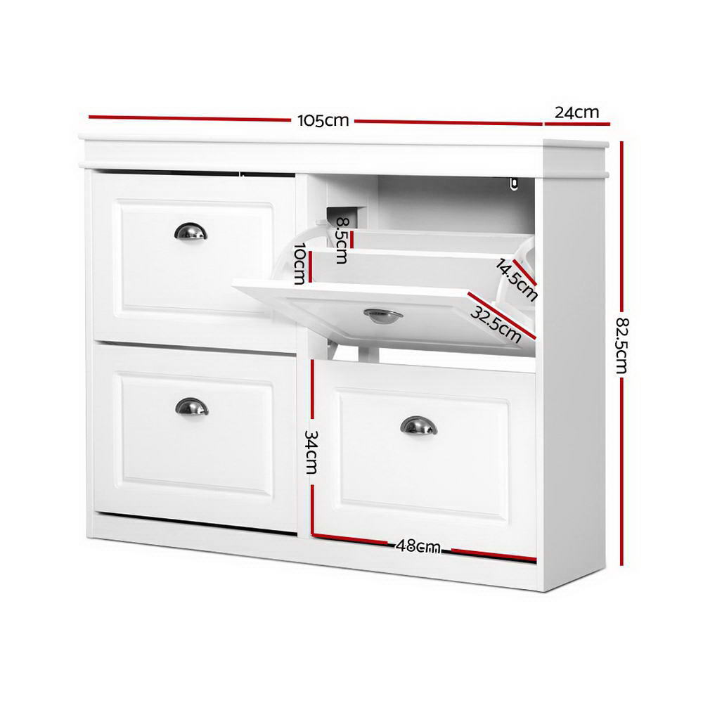 Artiss Shoe Rack Cabinet 16 Pairs 4-tier White Paul FURNI-P-SHOE-4D-WH-AB