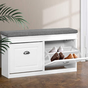 Artiss Shoe Rack Cabinet Bench 8 Pairs White FURNI-P-SHOE-BEN2D-WH