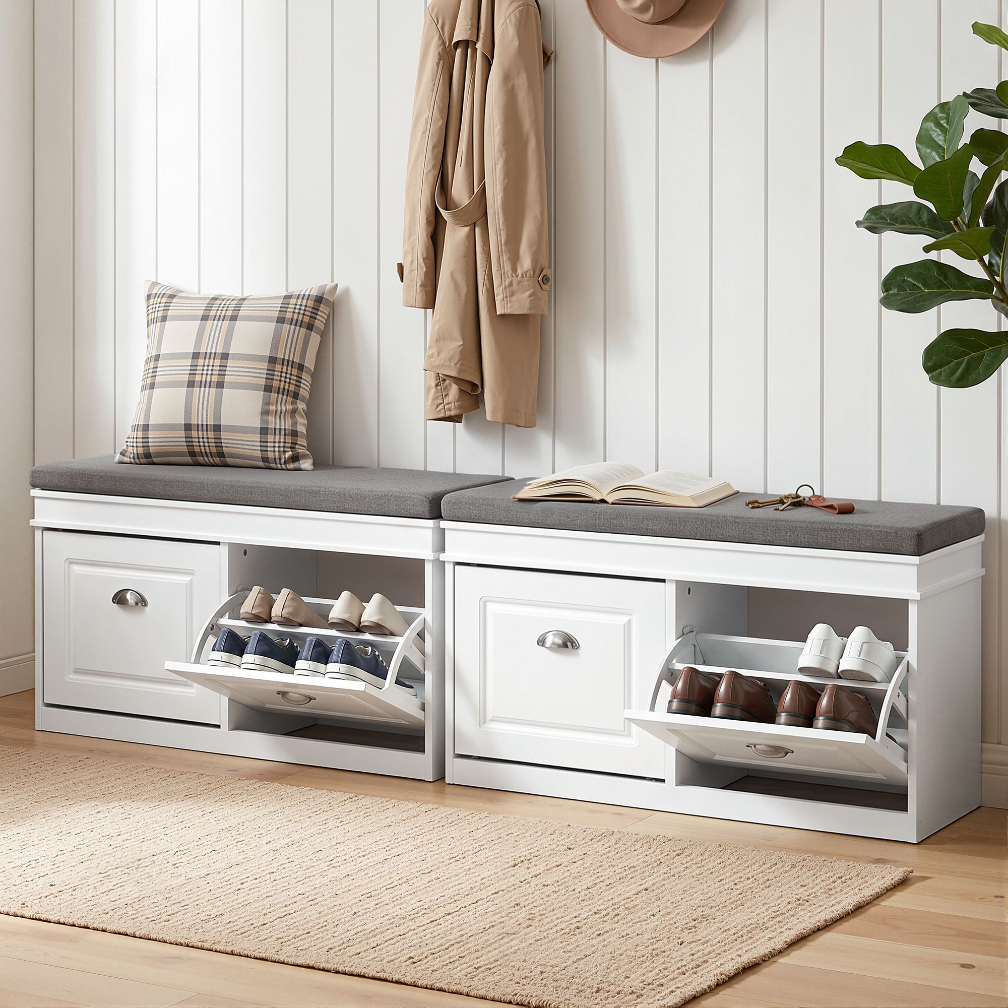 Artiss 2x Shoe Bench Set Flip Drawer White FURNI-P-SHOE-BEN2D-WHX2