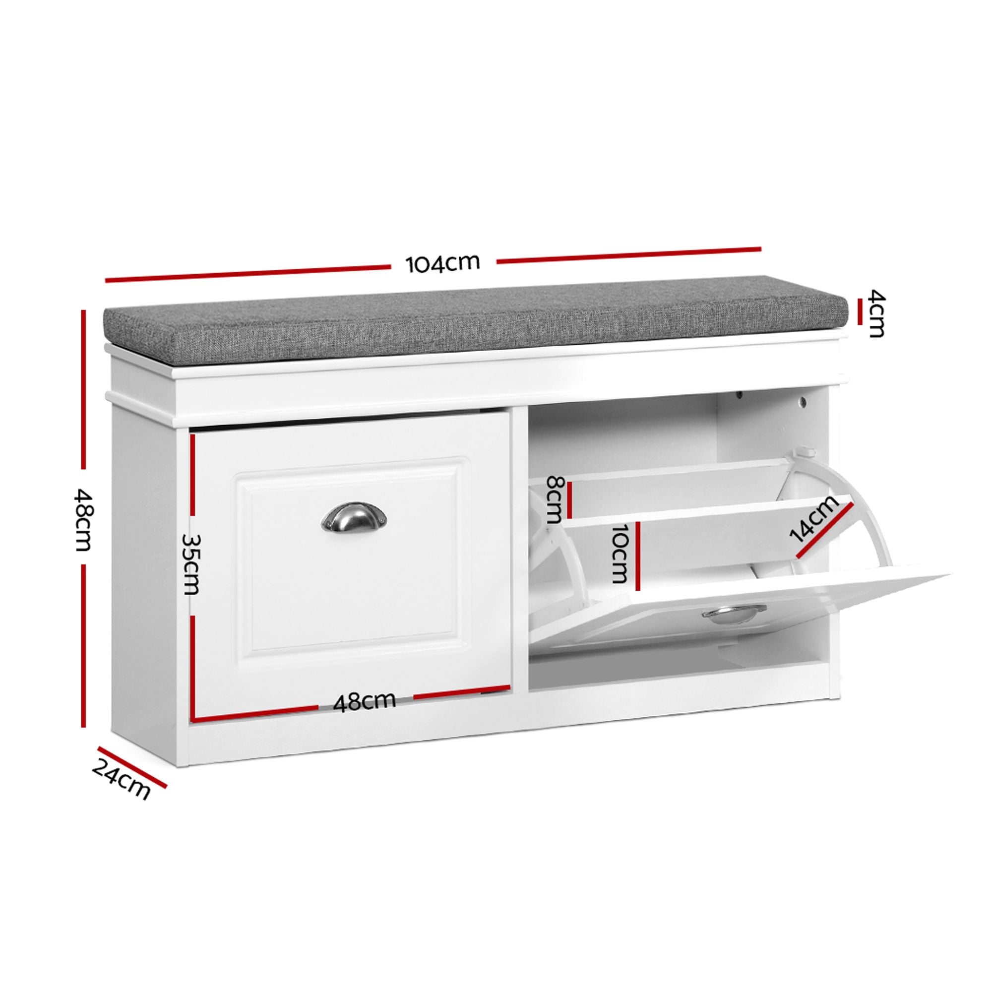 Artiss 2x Shoe Bench Set Flip Drawer White FURNI-P-SHOE-BEN2D-WHX2