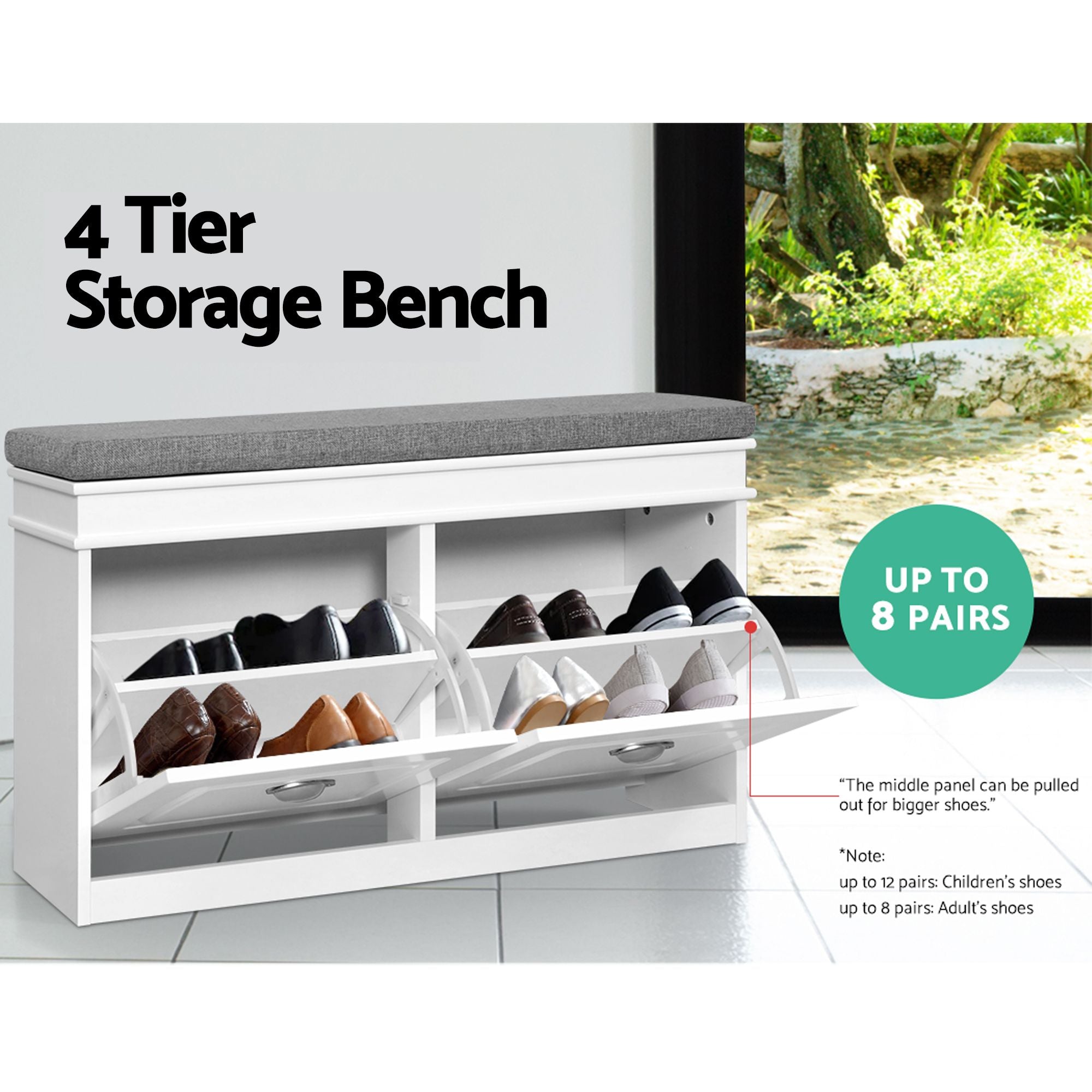 Artiss 2x Shoe Bench Set Flip Drawer White FURNI-P-SHOE-BEN2D-WHX2