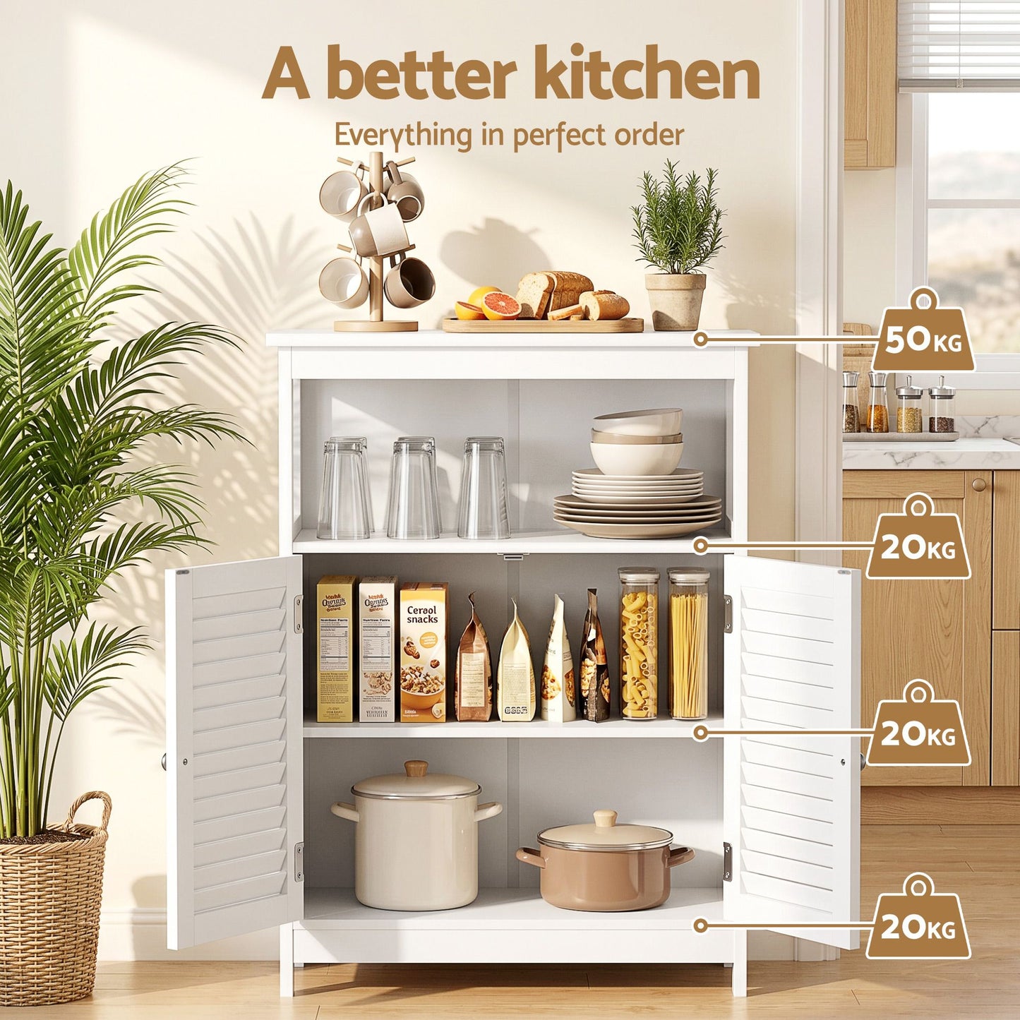 Artiss 2x Buffet Sideboard Cabinet Server Cupboard Kitchen Bathroom Storage IVOR FURNI-P-SIDE60-WHX2
