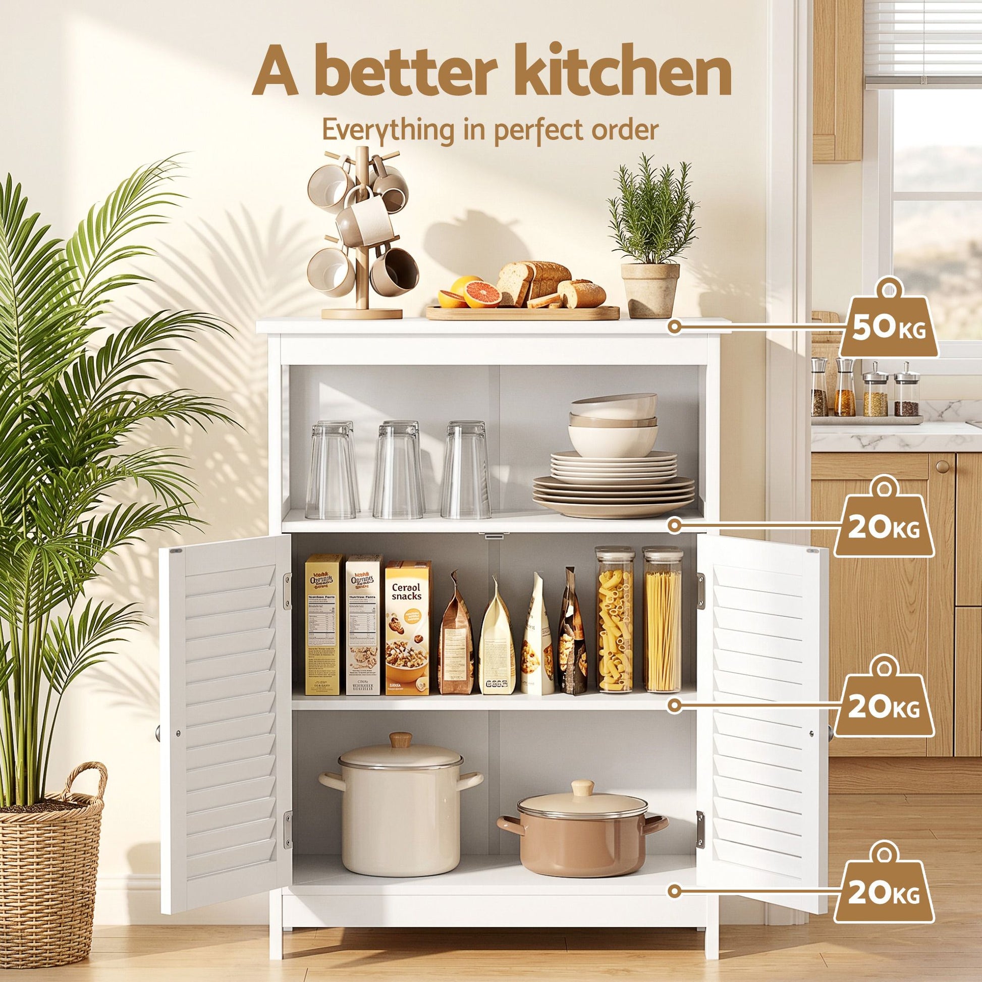 Artiss 2x Buffet Sideboard Cabinet Server Cupboard Kitchen Bathroom Storage IVOR FURNI-P-SIDE60-WHX2