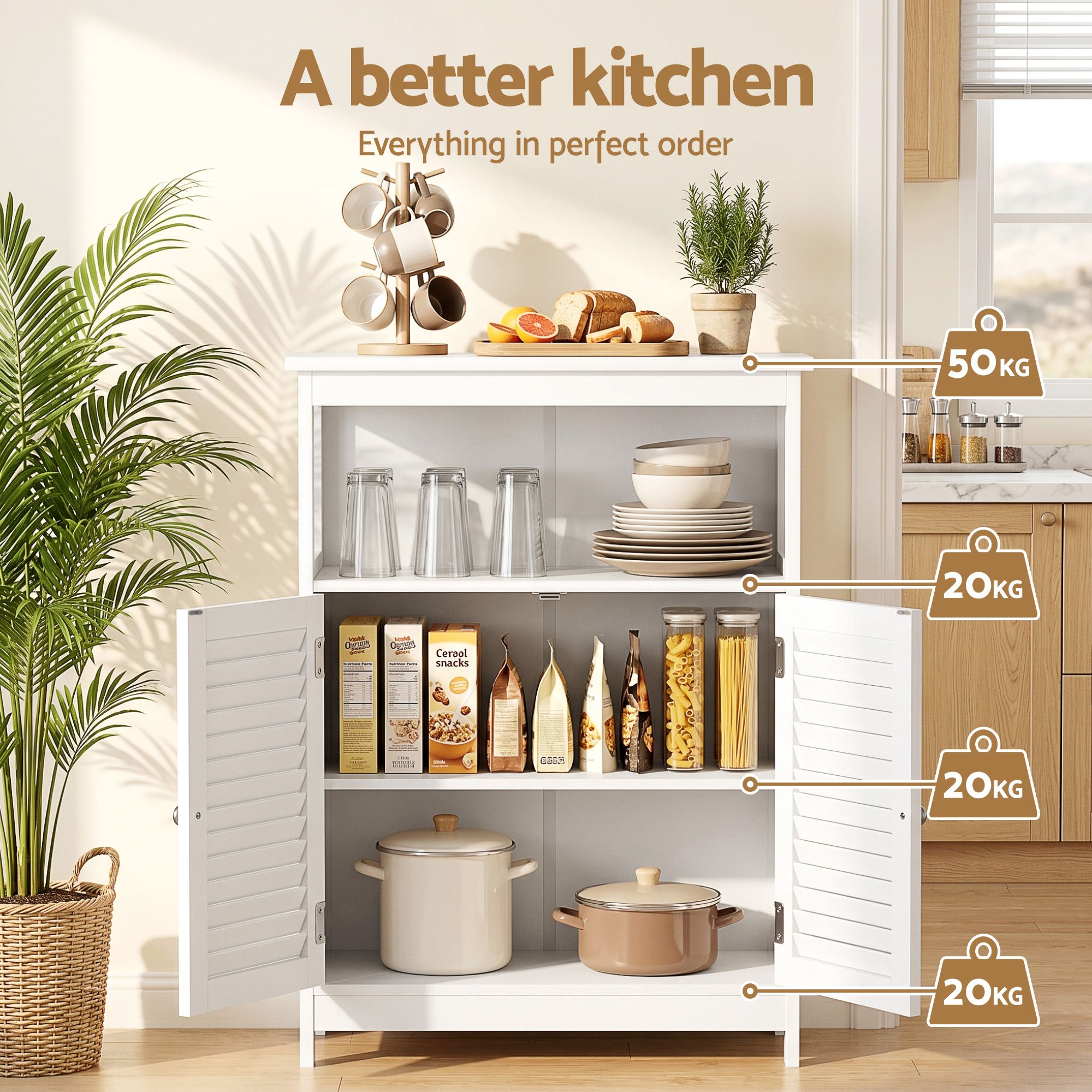 Artiss 2x Buffet Sideboard Cabinet Server Cupboard Kitchen Bathroom Storage IVOR FURNI-P-SIDE60-WHX2