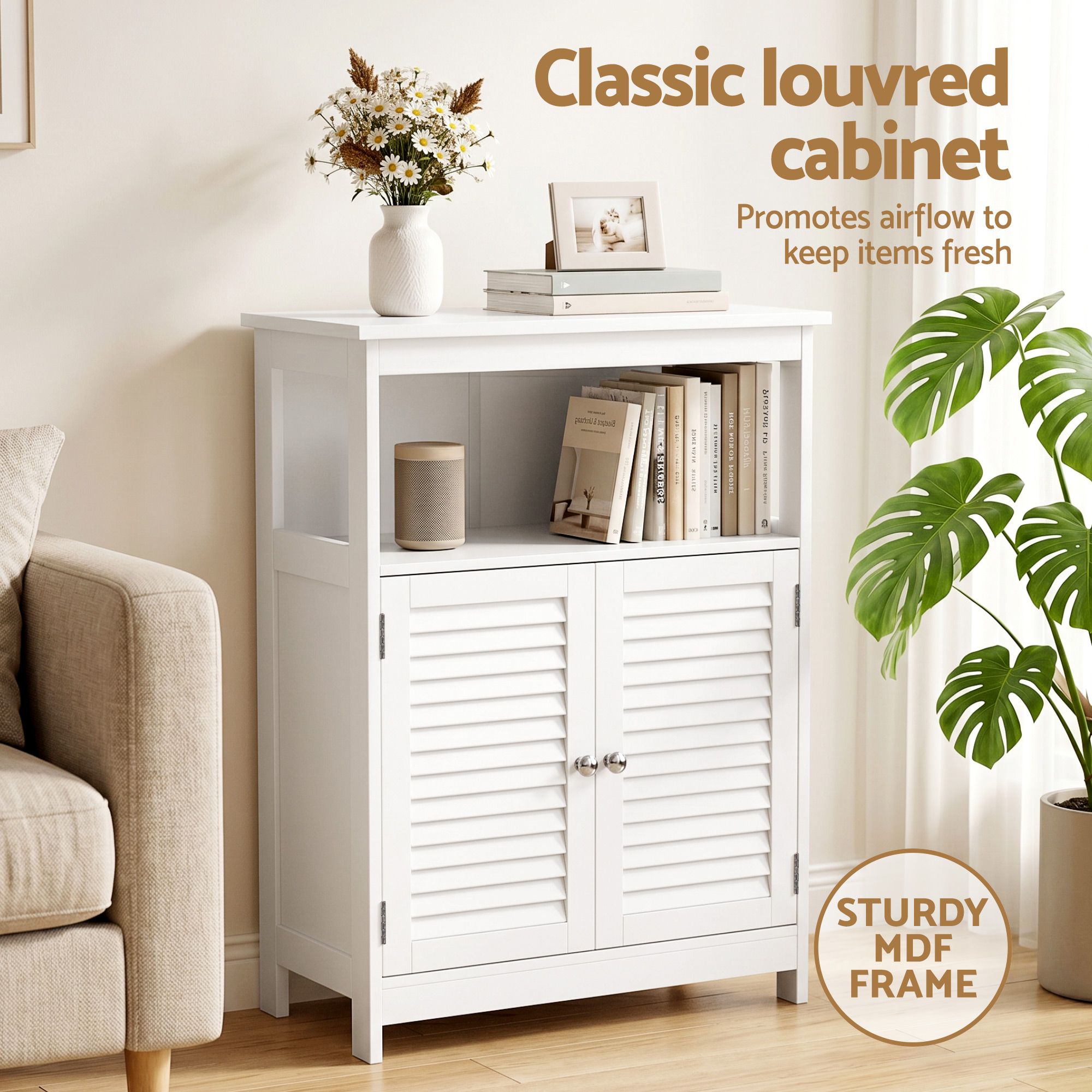 Artiss 2x Buffet Sideboard Cabinet Server Cupboard Kitchen Bathroom Storage IVOR FURNI-P-SIDE60-WHX2