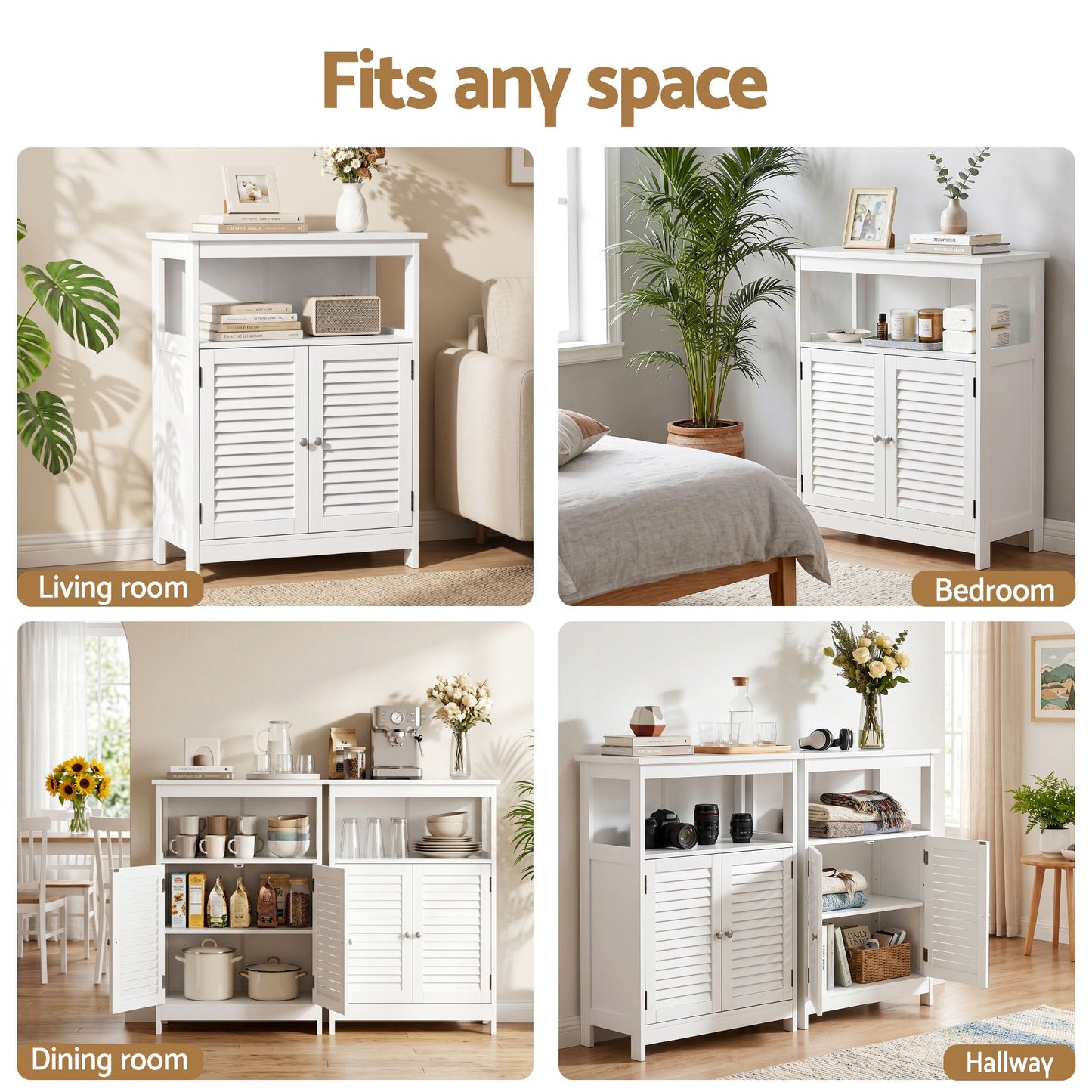 Artiss 2x Buffet Sideboard Cabinet Server Cupboard Kitchen Bathroom Storage IVOR FURNI-P-SIDE60-WHX2