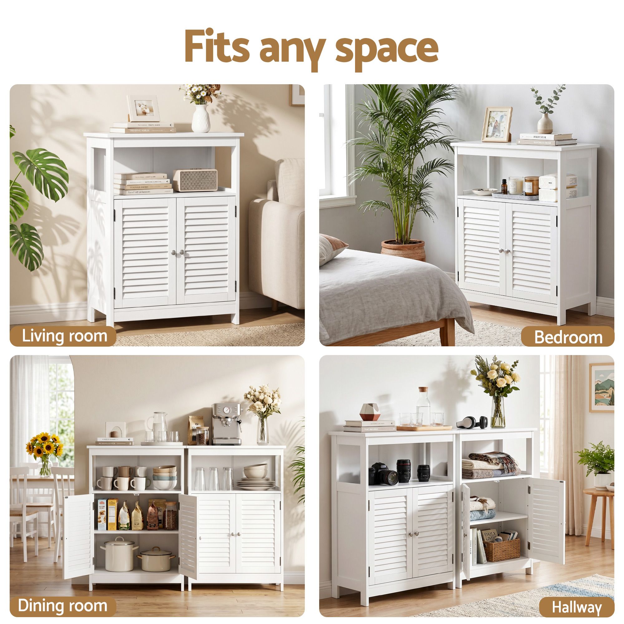 Artiss 2x Buffet Sideboard Cabinet Server Cupboard Kitchen Bathroom Storage IVOR FURNI-P-SIDE60-WHX2