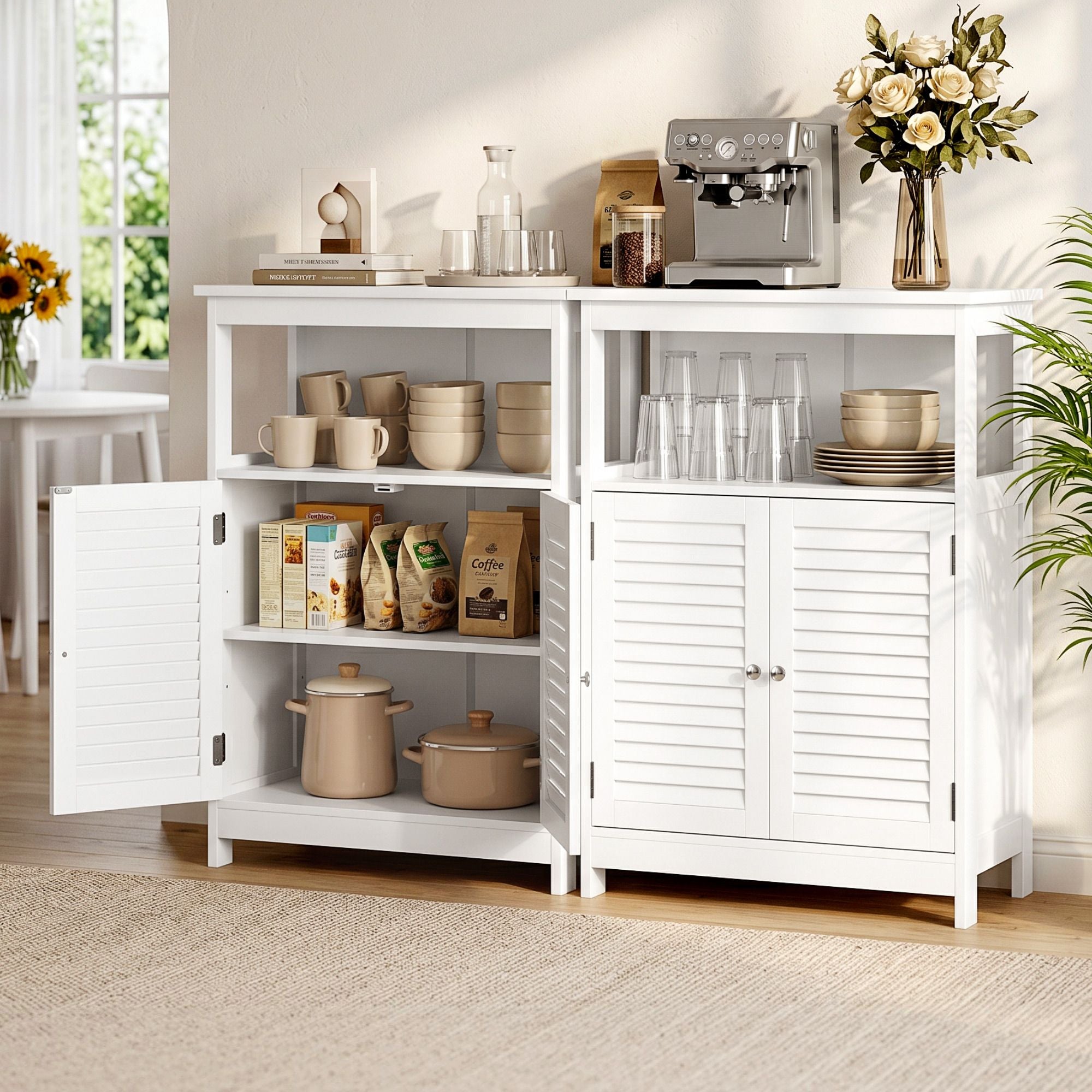 Artiss 2x Buffet Sideboard Cabinet Server Cupboard Kitchen Bathroom Storage IVOR FURNI-P-SIDE60-WHX2