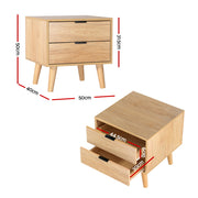 Artiss Bedside Table 2 Drawers - Pine FURNI-Q-BS-03-WD