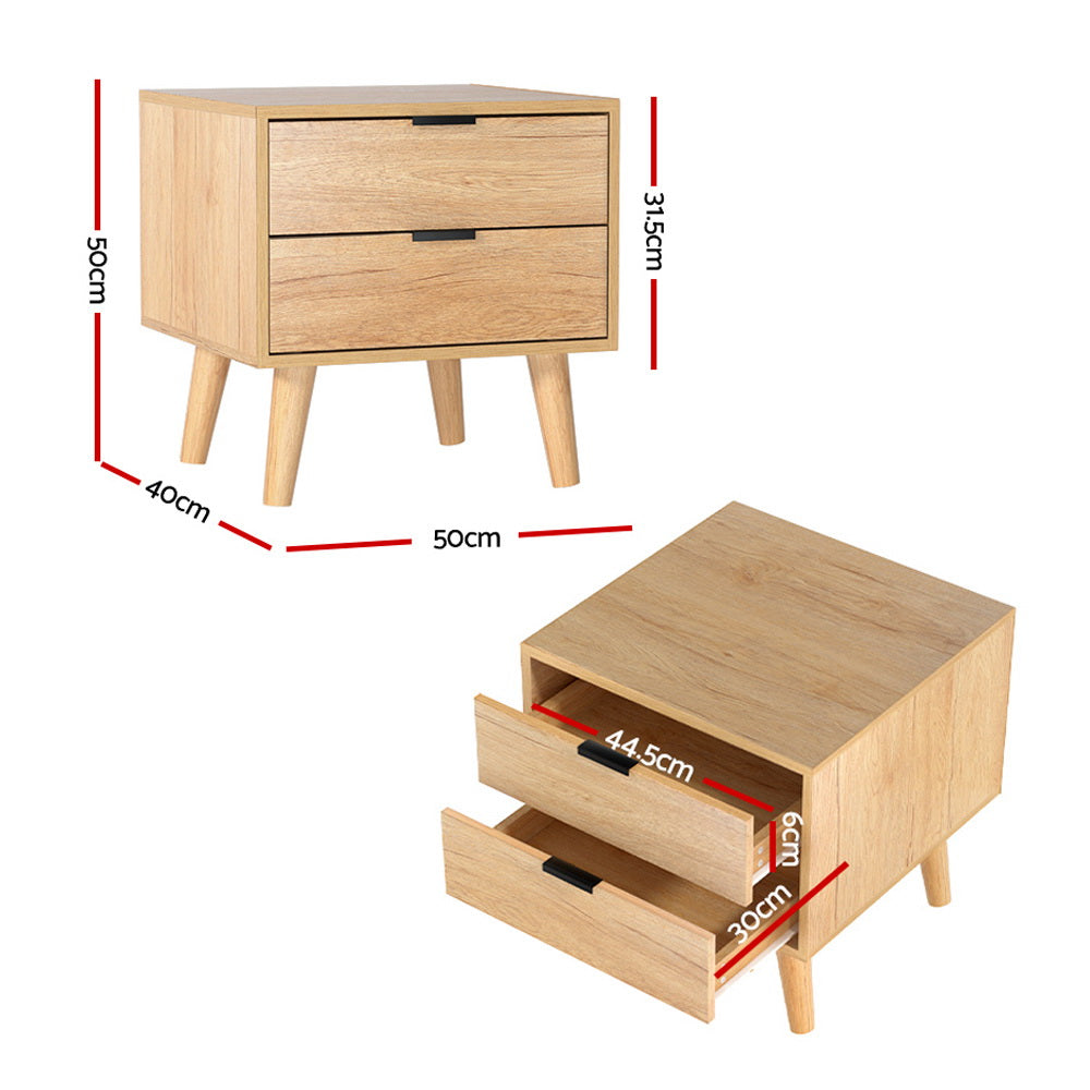 Artiss Bedside Table 2 Drawers - Pine FURNI-Q-BS-03-WD