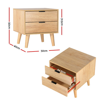 Artiss Bedside Table 2 Drawers - Pine FURNI-Q-BS-03-WD