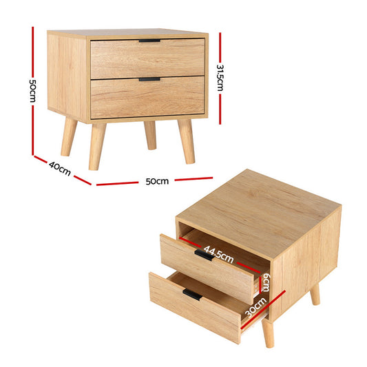 Artiss Bedside Table 2 Drawers - Pine FURNI-Q-BS-03-WD