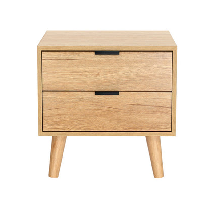 Artiss Bedside Table 2 Drawers - Pine FURNI-Q-BS-03-WD