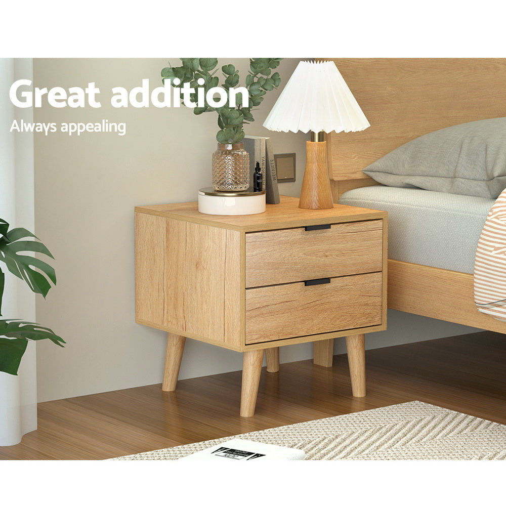 Artiss Bedside Table 2 Drawers - Pine FURNI-Q-BS-03-WD