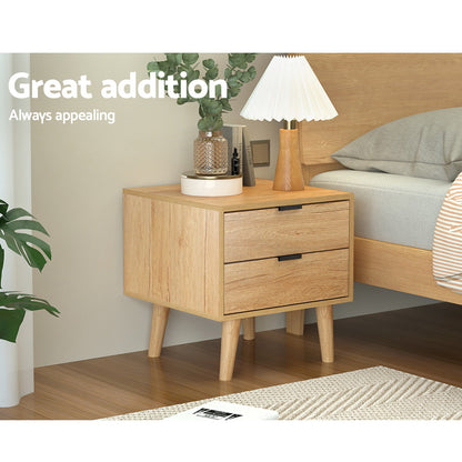 Artiss Bedside Table 2 Drawers - Pine FURNI-Q-BS-03-WD