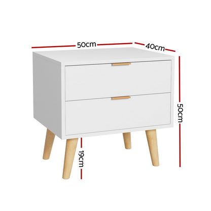 Artiss Bedside Table 2 Drawers - White FURNI-Q-BS-03-WH
