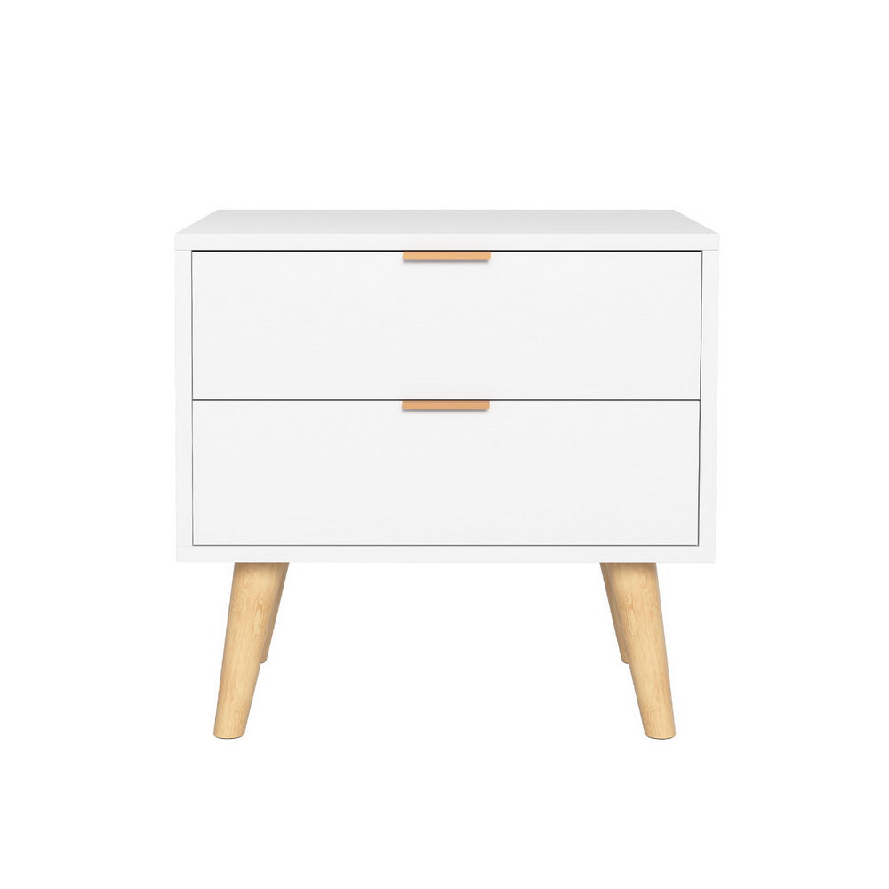 Artiss Bedside Table 2 Drawers - White FURNI-Q-BS-03-WH