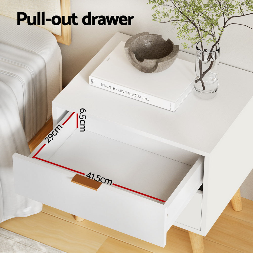Artiss Bedside Table 2 Drawers - White FURNI-Q-BS-03-WH