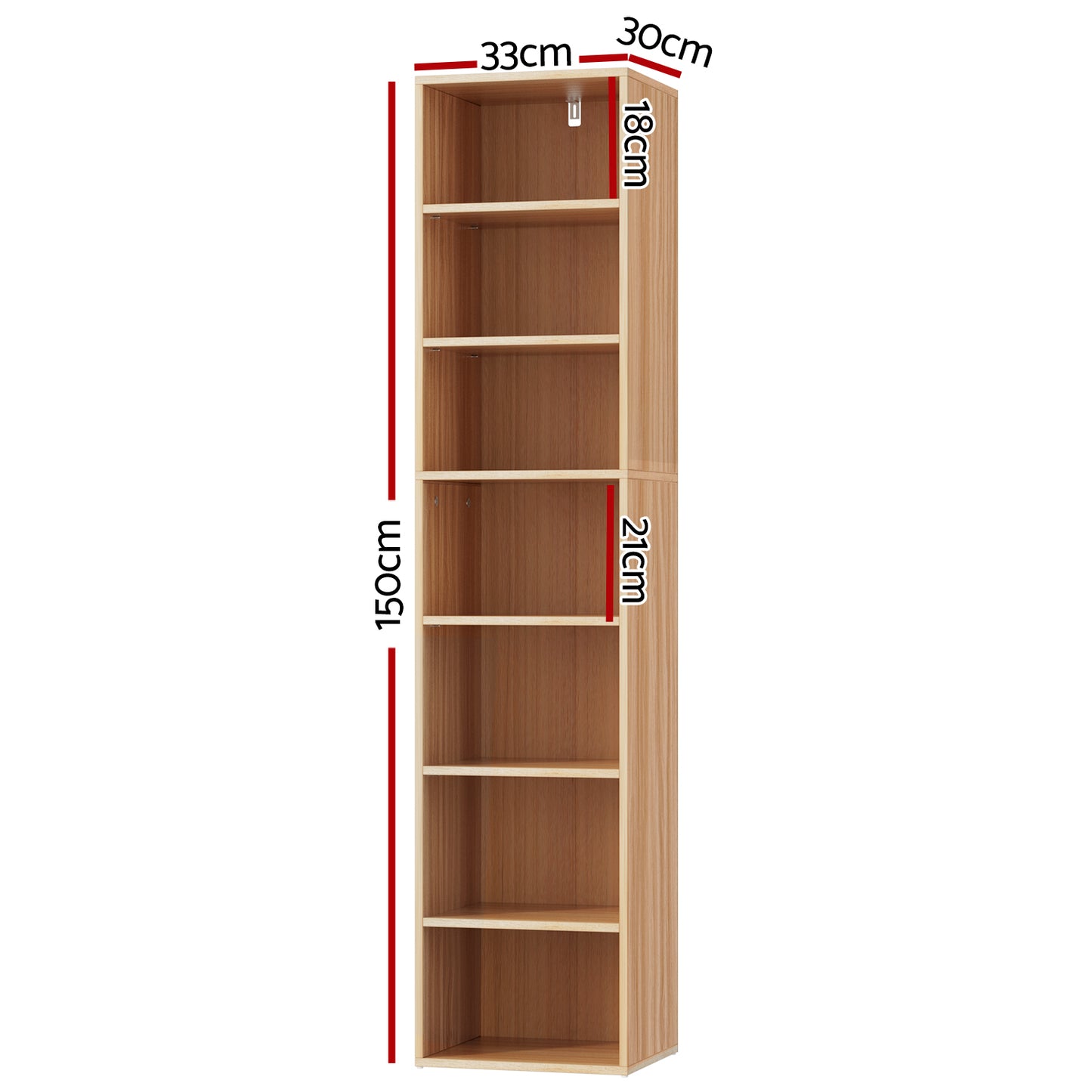 Artiss Bookshelf 7 Tiers MILO Pine FURNI-Q-BSHELF-02-WD
