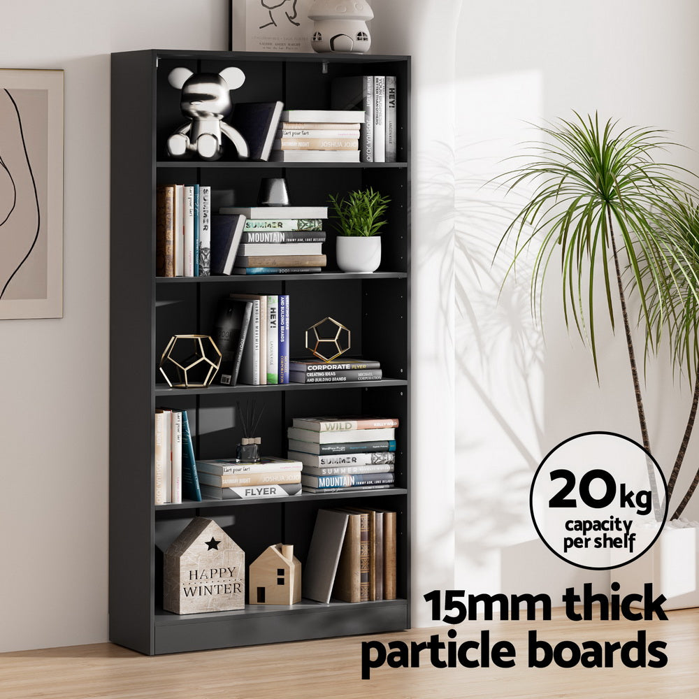 Artiss Bookshelf 5 Tiers ANTON Black FURNI-Q-BSHELF-04-BK-AB