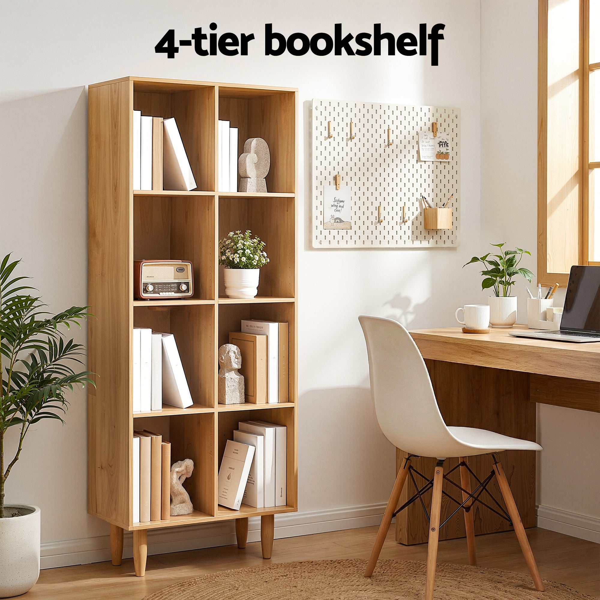 Artiss Bookshelf Bookcase 4 Tiers LEOR Pine FURNI-Q-BSHELF-05-WD