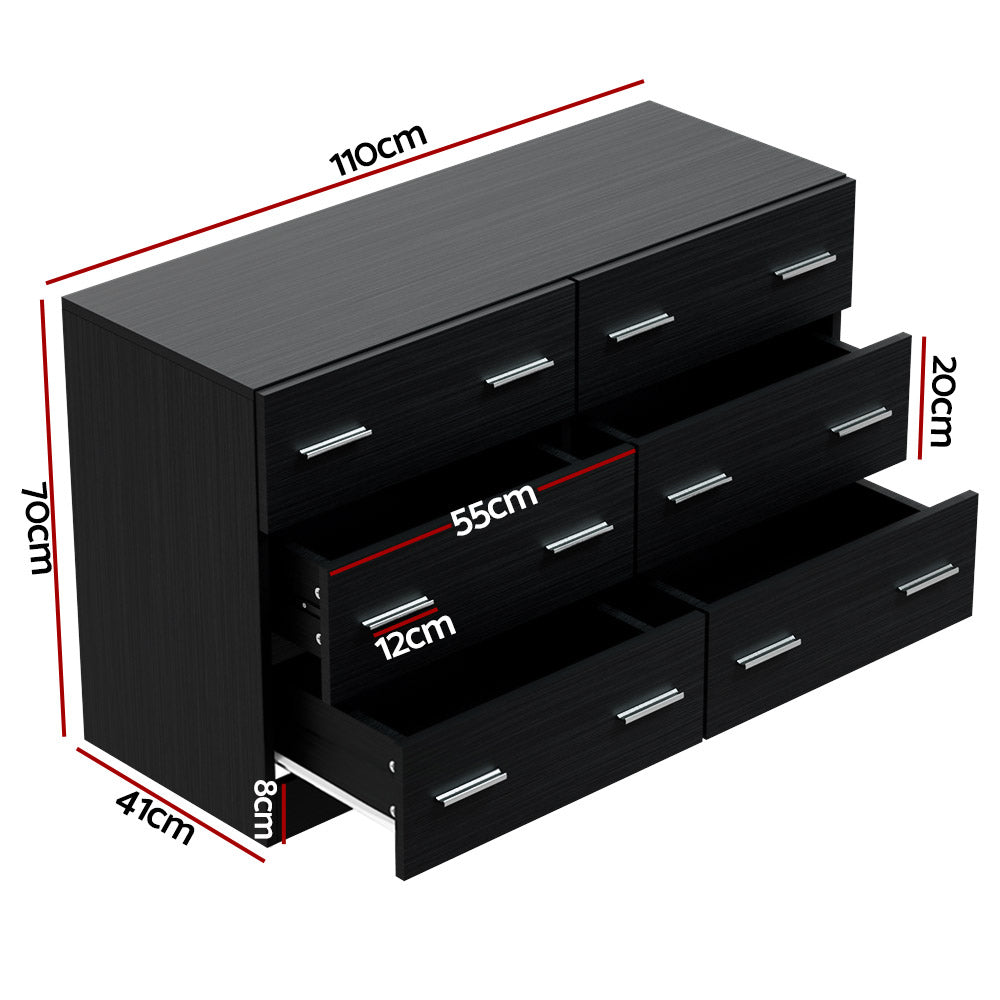 Artiss 6 Chest of Drawers - VEDA Black FURNI-Q-CDR-01-BK-AB