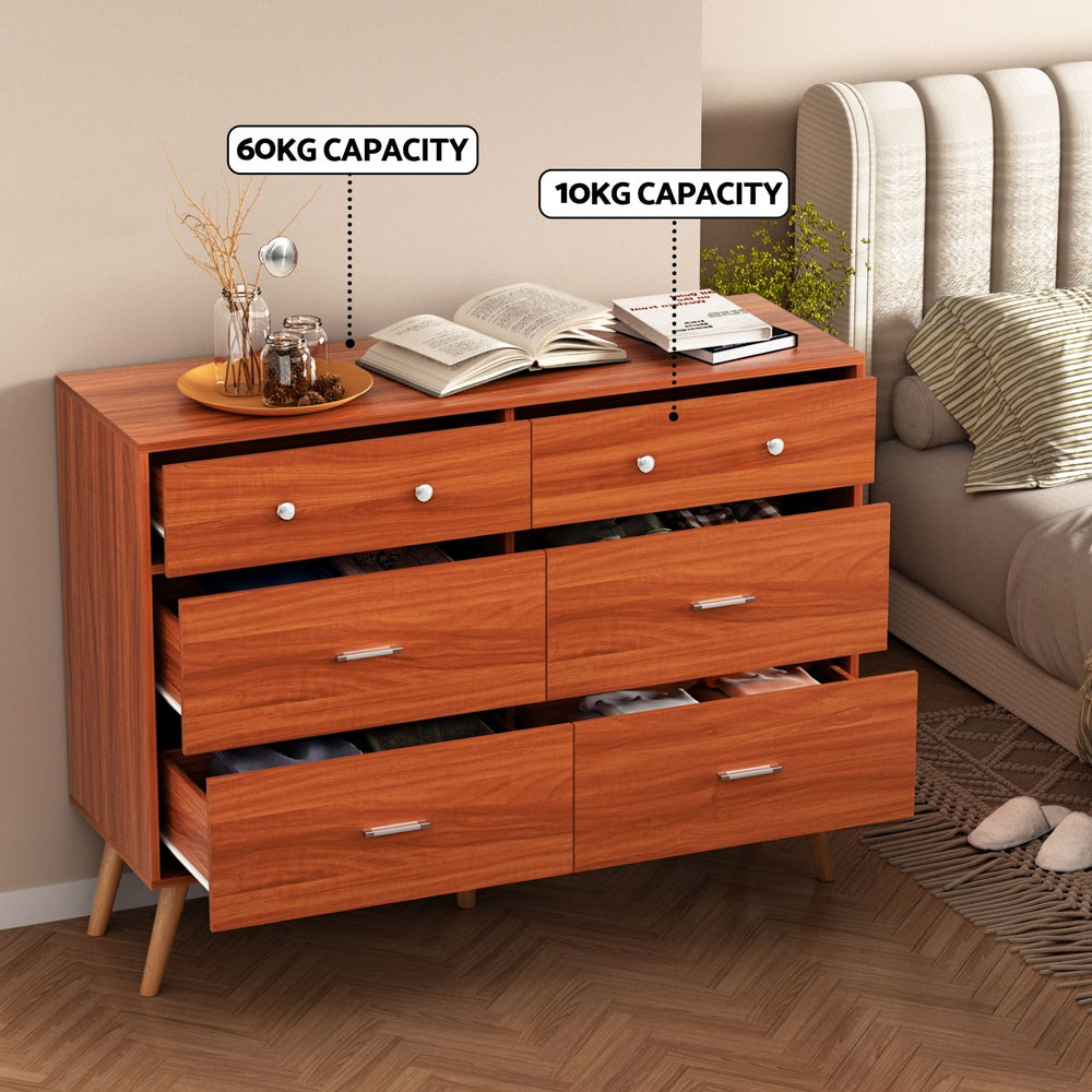 Artiss 6 Chest of Drawers Storage Cabinet Walnut FURNI-Q-CDR-02-WD-AB