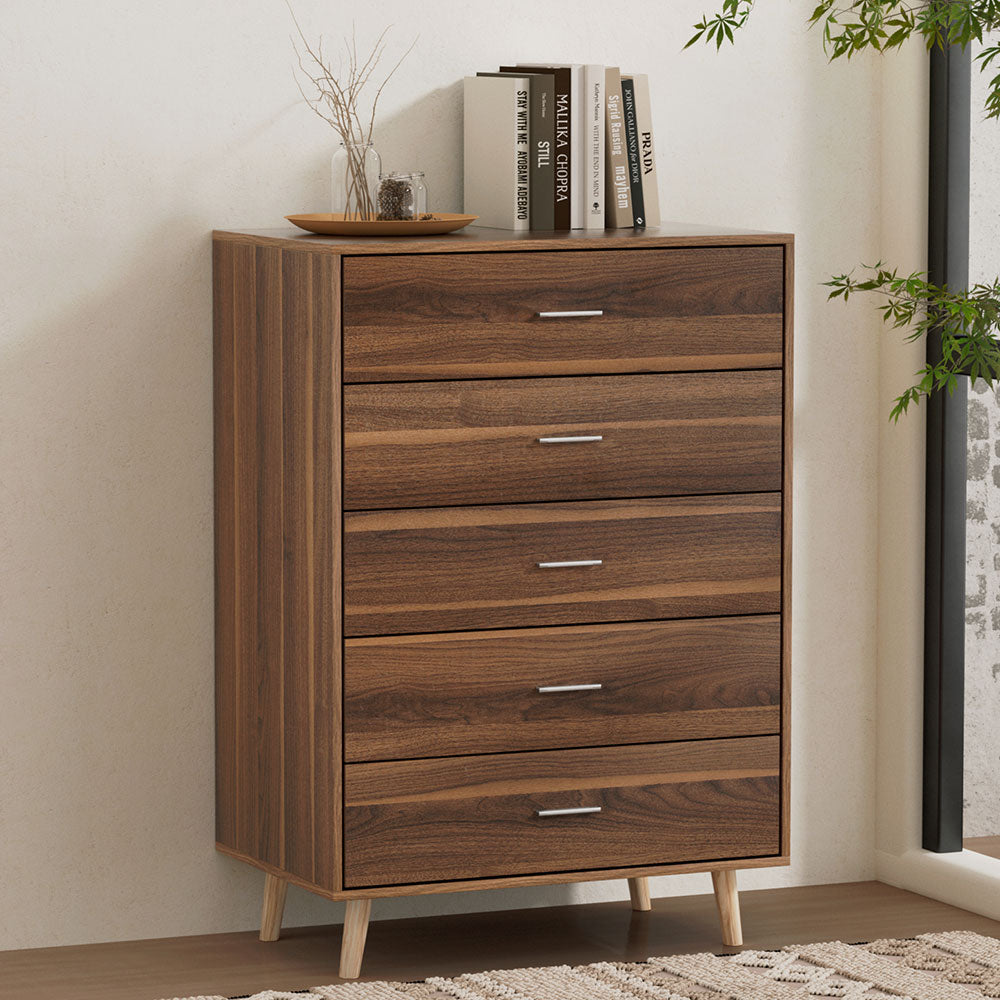 Artiss 5 Chest of Drawers - MIRI Walnut FURNI-Q-CDR-03-WD-AB