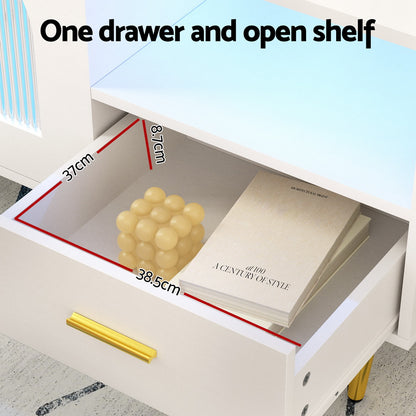 Artiss LED Coffee Table Shelf Drawer Storage White FURNI-Q-COF-LED-02-WH-AB