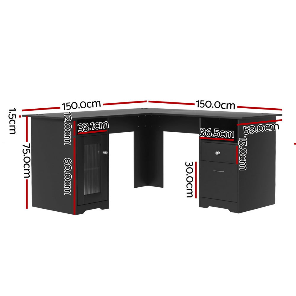 Artiss Computer Desk Home Office Study Desks L-shaped Corner Table with Storage FURNI-Q-DESK-L-BK-ABC