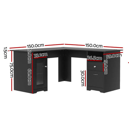 Artiss Computer Desk Home Office Study Desks L-shaped Corner Table with Storage FURNI-Q-DESK-L-BK-ABC
