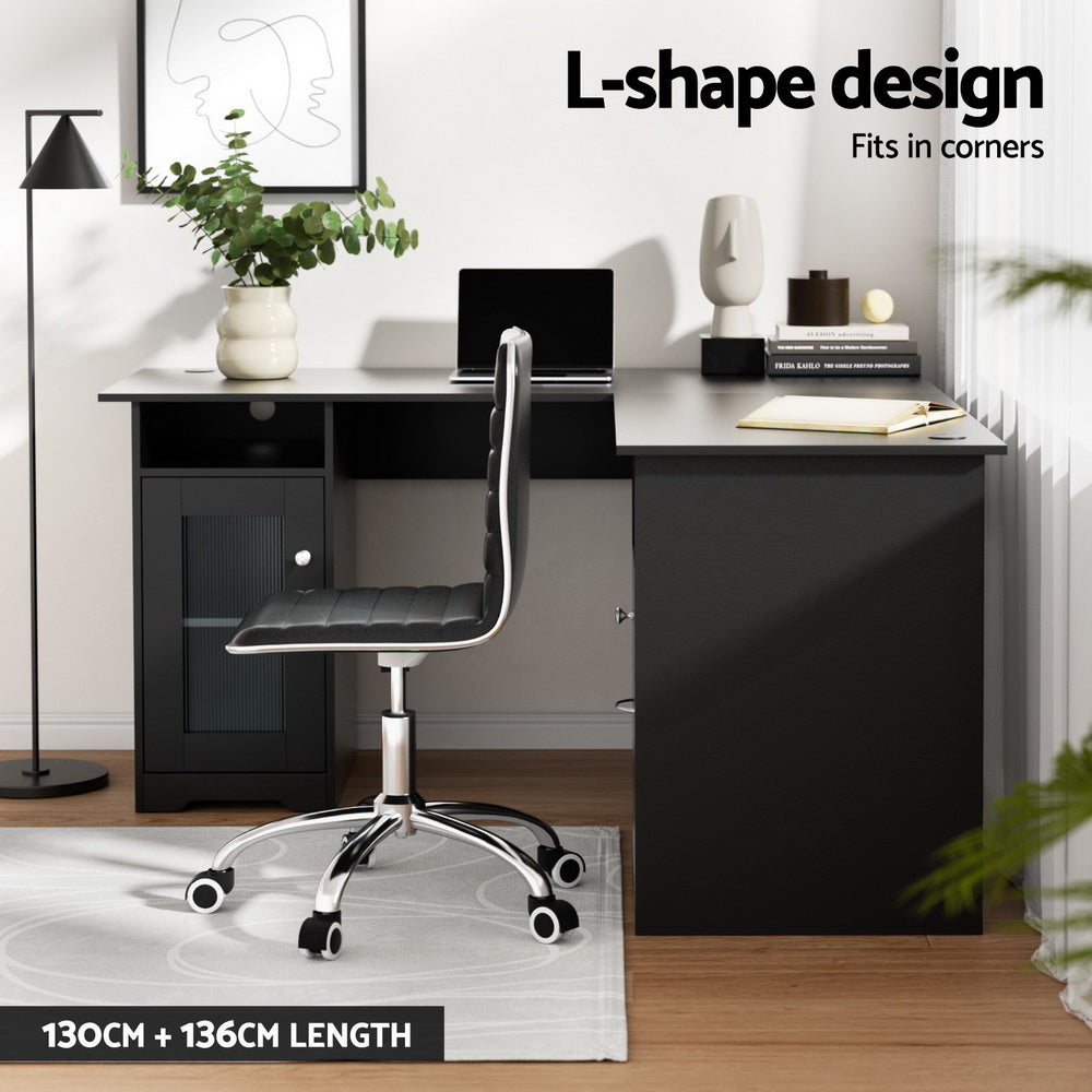 Artiss Computer Desk Home Office Study Desks L-shaped Corner Table with Storage FURNI-Q-DESK-L-BK-ABC