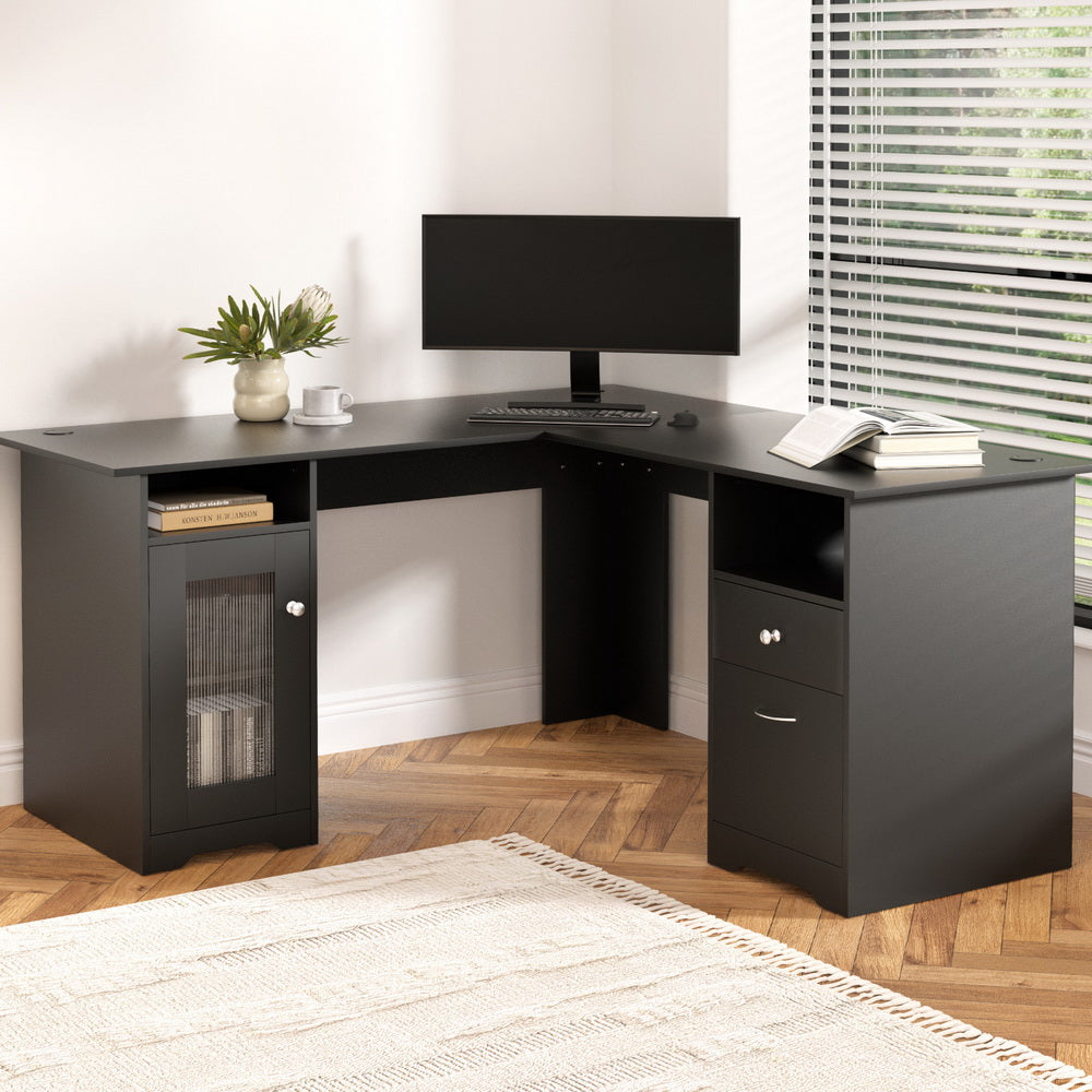 Artiss Computer Desk Home Office Study Desks L-shaped Corner Table with Storage FURNI-Q-DESK-L-BK-ABC
