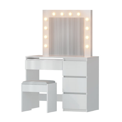 Artiss Dressing Table Set Stool 12 Led Bulbs White FURNI-Q-DRESS01-LED-WH-AB