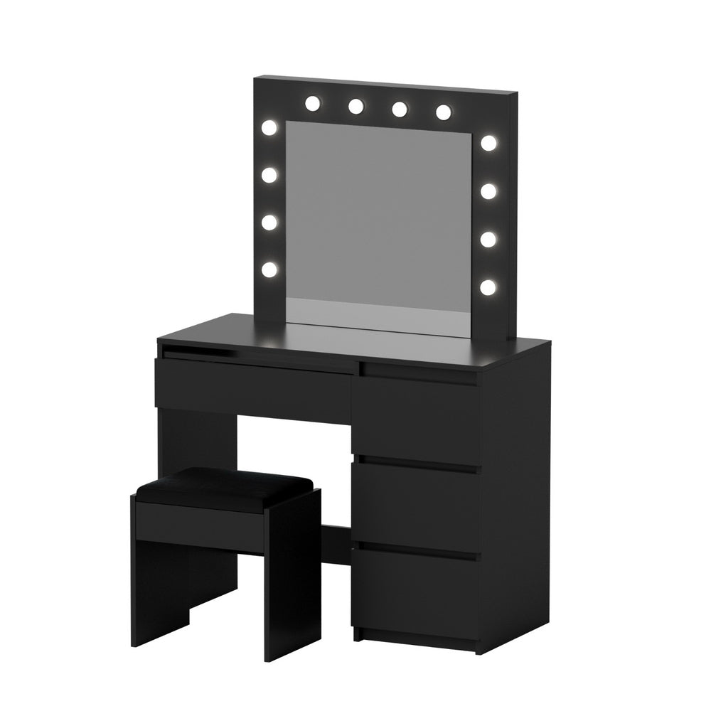 Artiss Dressing Table Set Stool 12 Led Bulbs Black FURNI-Q-DRESS01N-LED-BK-AB