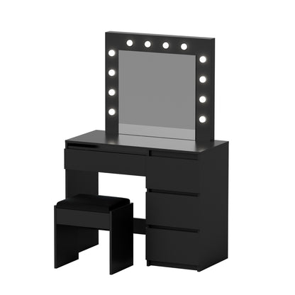 Artiss Dressing Table Set Stool 12 Led Bulbs Black FURNI-Q-DRESS01N-LED-BK-AB