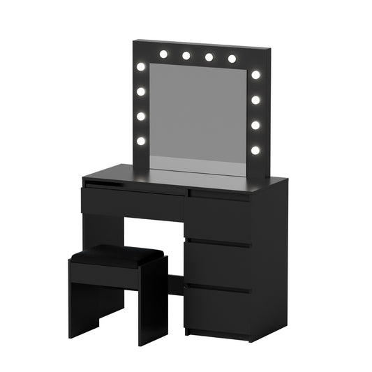Artiss Dressing Table Set Stool 12 Led Bulbs Black FURNI-Q-DRESS01N-LED-BK-AB