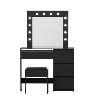 Artiss Dressing Table Set Stool 12 Led Bulbs Black FURNI-Q-DRESS01N-LED-BK-AB