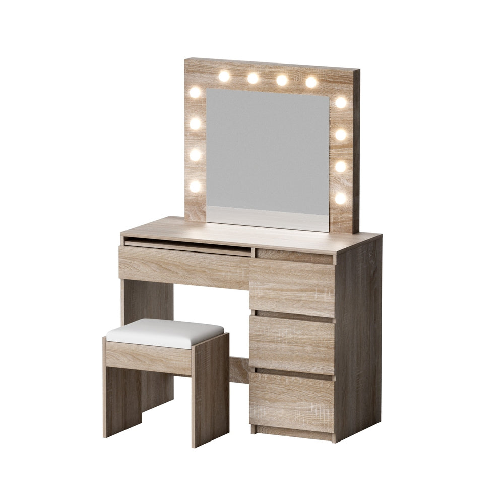 Artiss Dressing Table Set Stool 12 Led Bulbs Wood FURNI-Q-DRESS01N-LED-WD-AB