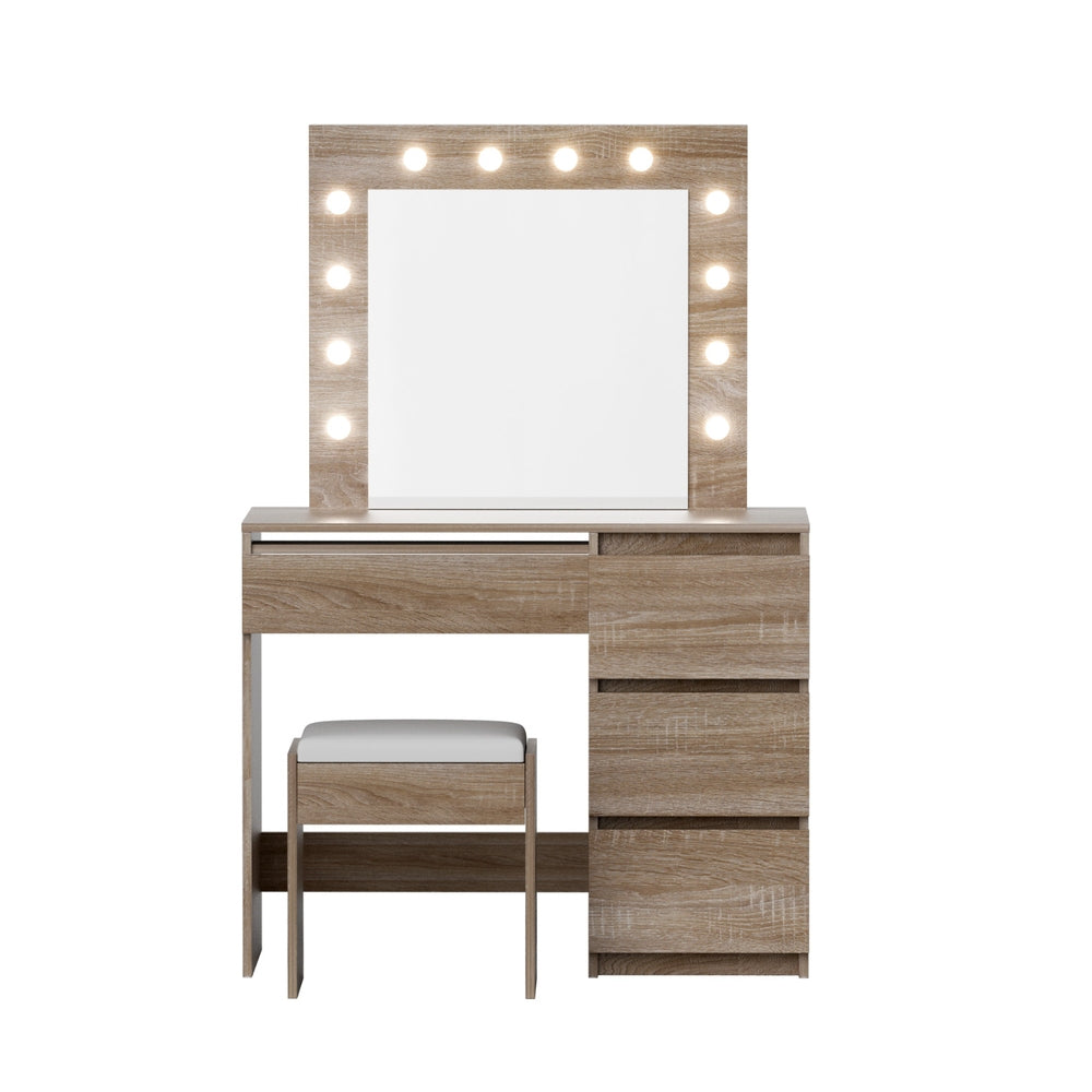 Artiss Dressing Table Set Stool 12 Led Bulbs Wood FURNI-Q-DRESS01N-LED-WD-AB