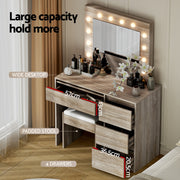 Artiss Dressing Table Set Stool 12 Led Bulbs Wood FURNI-Q-DRESS01N-LED-WD-AB